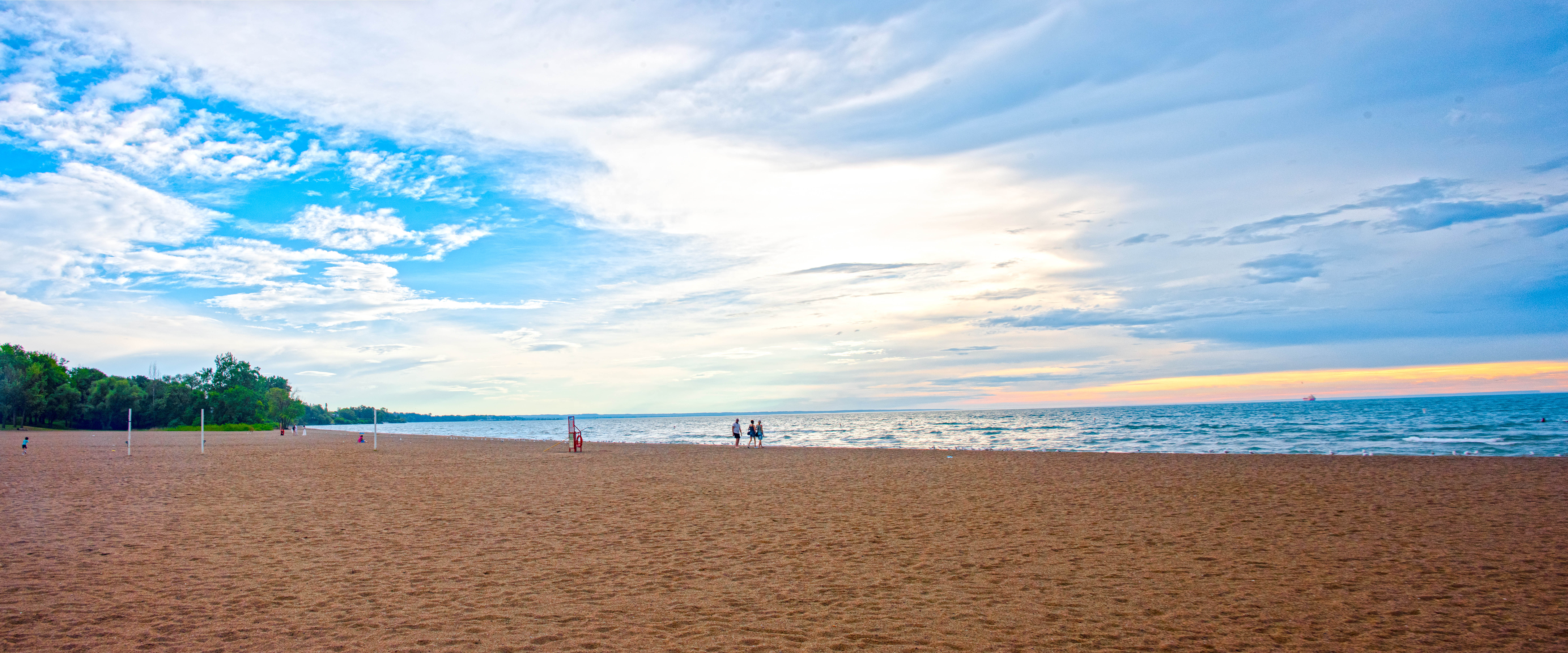 A panoramic image of sunset beach