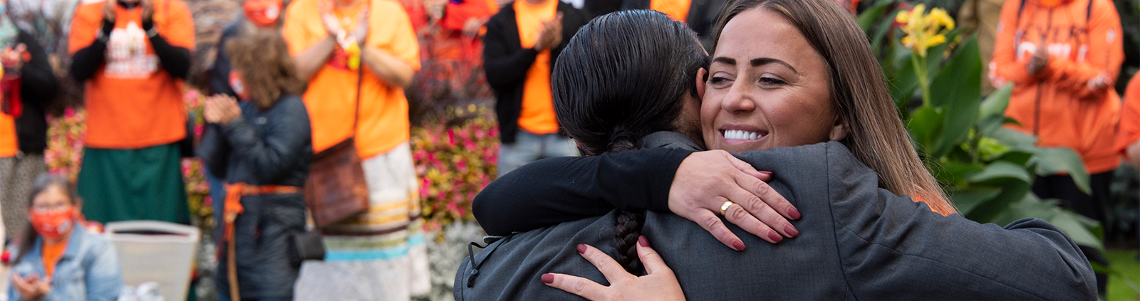 Hugging in front of City Hall