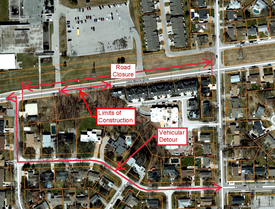 map of road closure and detour areas