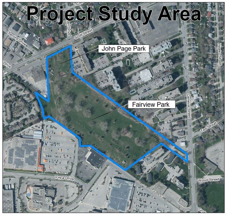 mapping that highlights the Fairview Park Community Vision study area