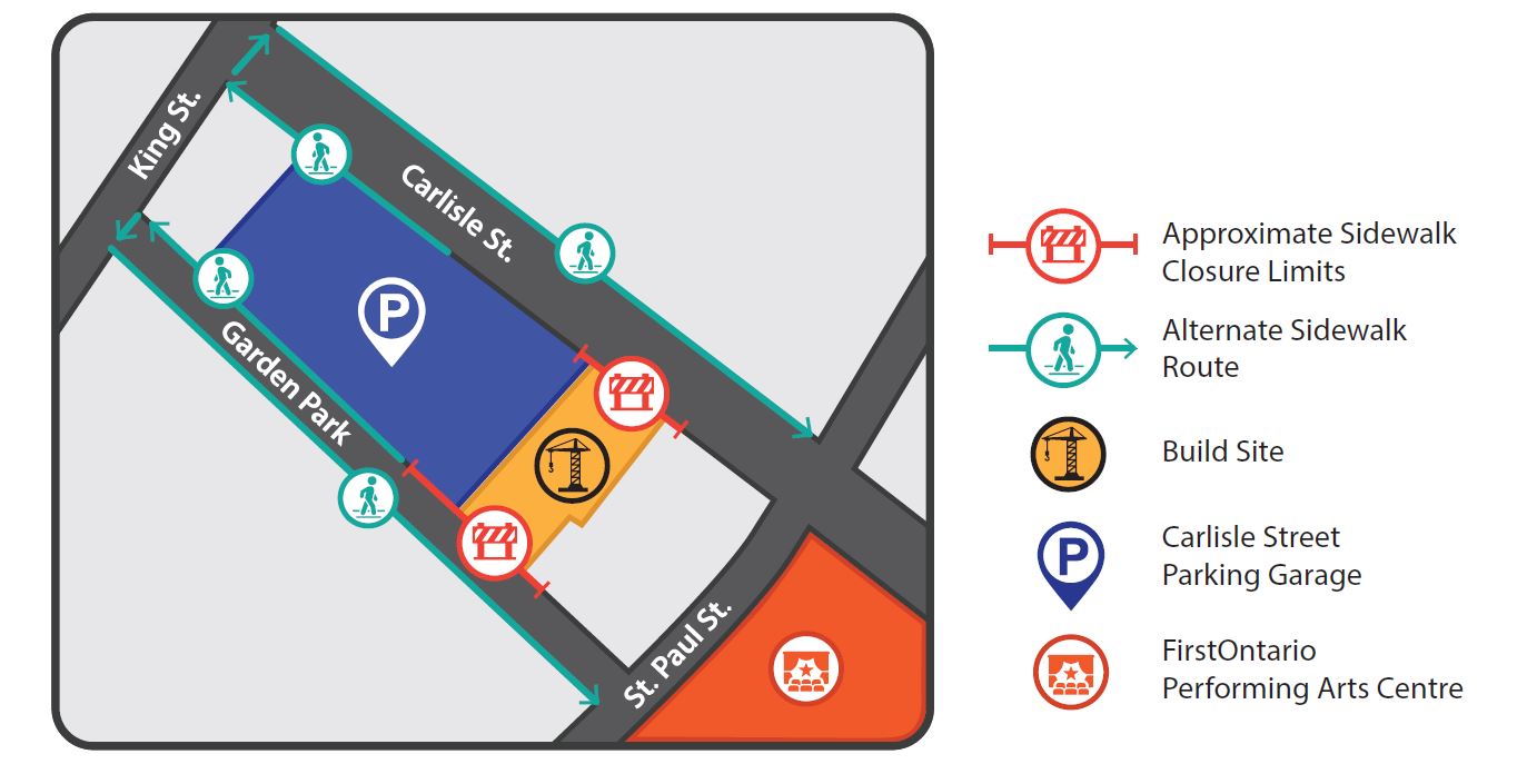 Sidewalk closures around Carlisle Street parking garage