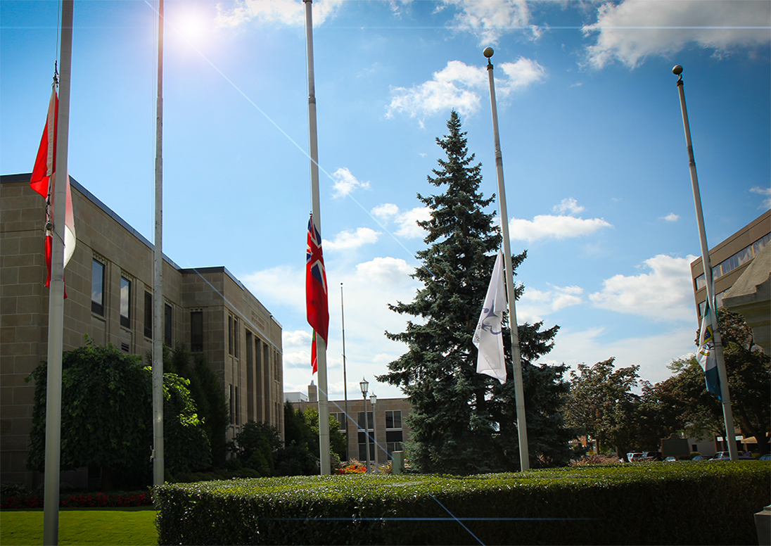 Flags half mast in front of City Hall