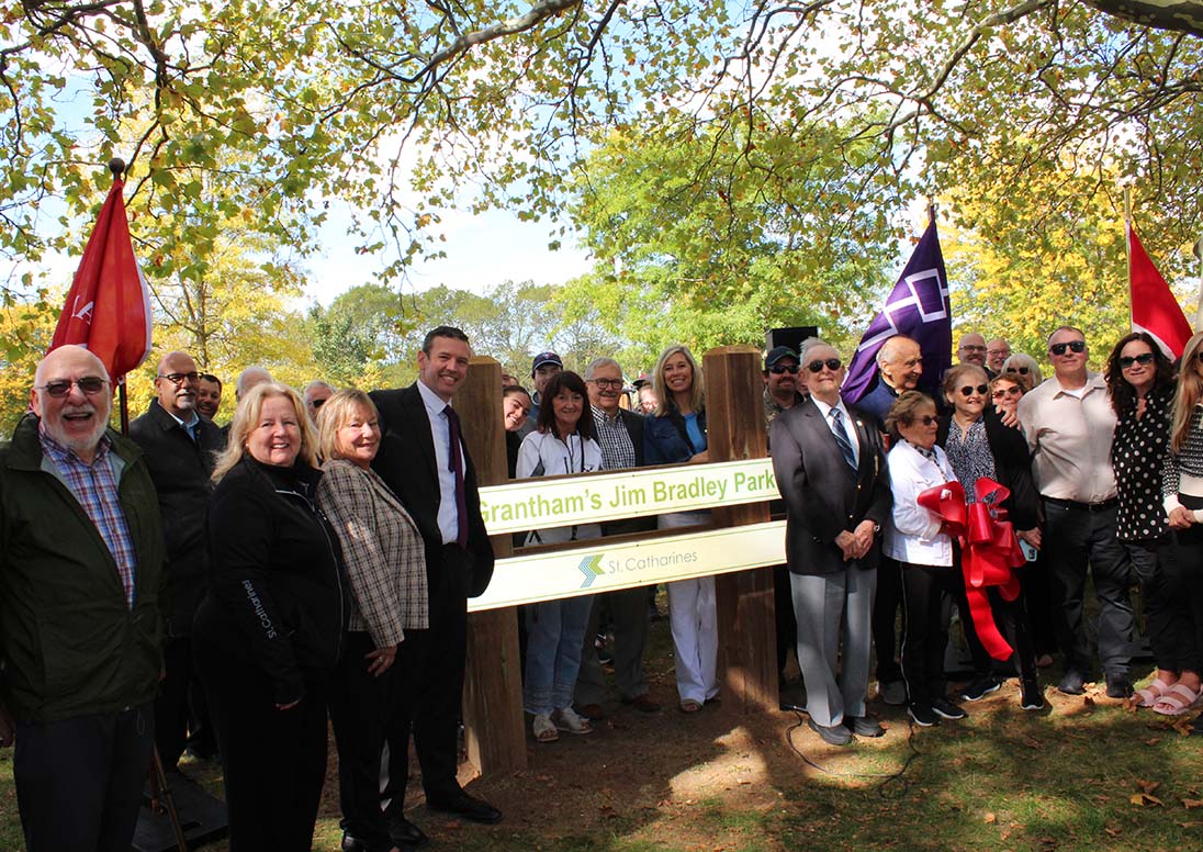 Group gathered for Grantham's Jim Bradley Park dedication.