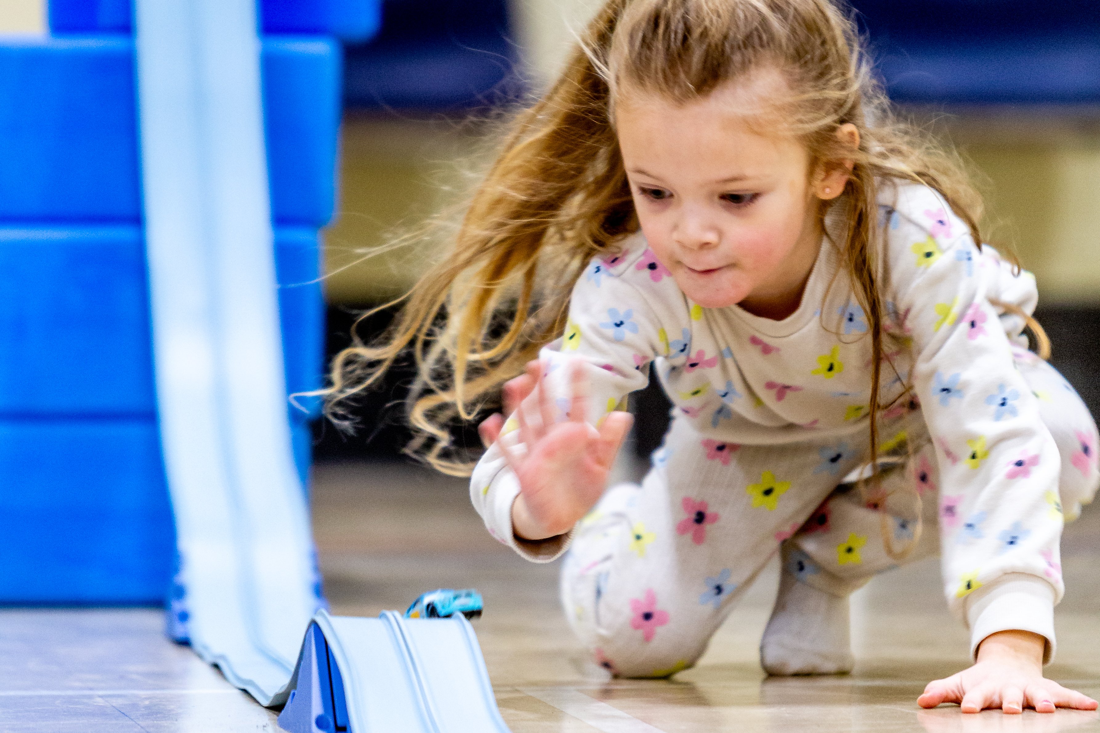 Play with Big Blue Blue and race toy cars on the BlueTrack on March Break at the Port Weller Community Centre.