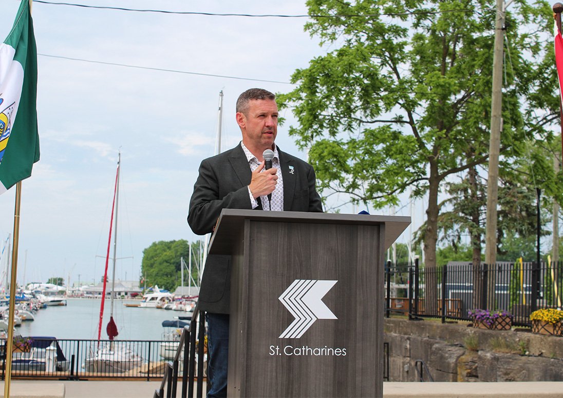 Mayor speaks during Old Lock One Commons naming ribbon cutting and permanent sign unveiling Mayor speaks during Old Lock One Commons naming ribbon cutting and permanent sign unveiling