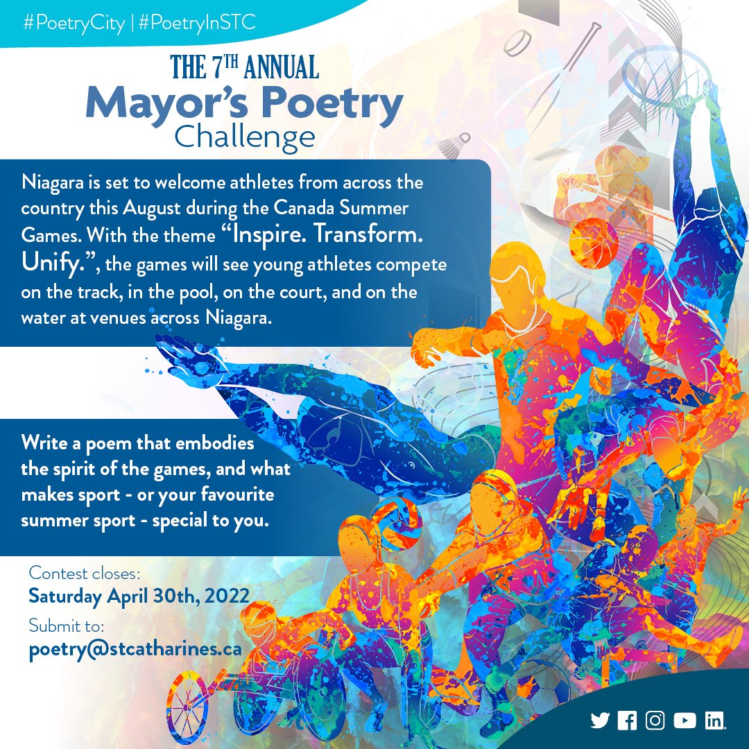 7th annual Mayor's Poetry Challenge poster with graphic featuring multiple sports