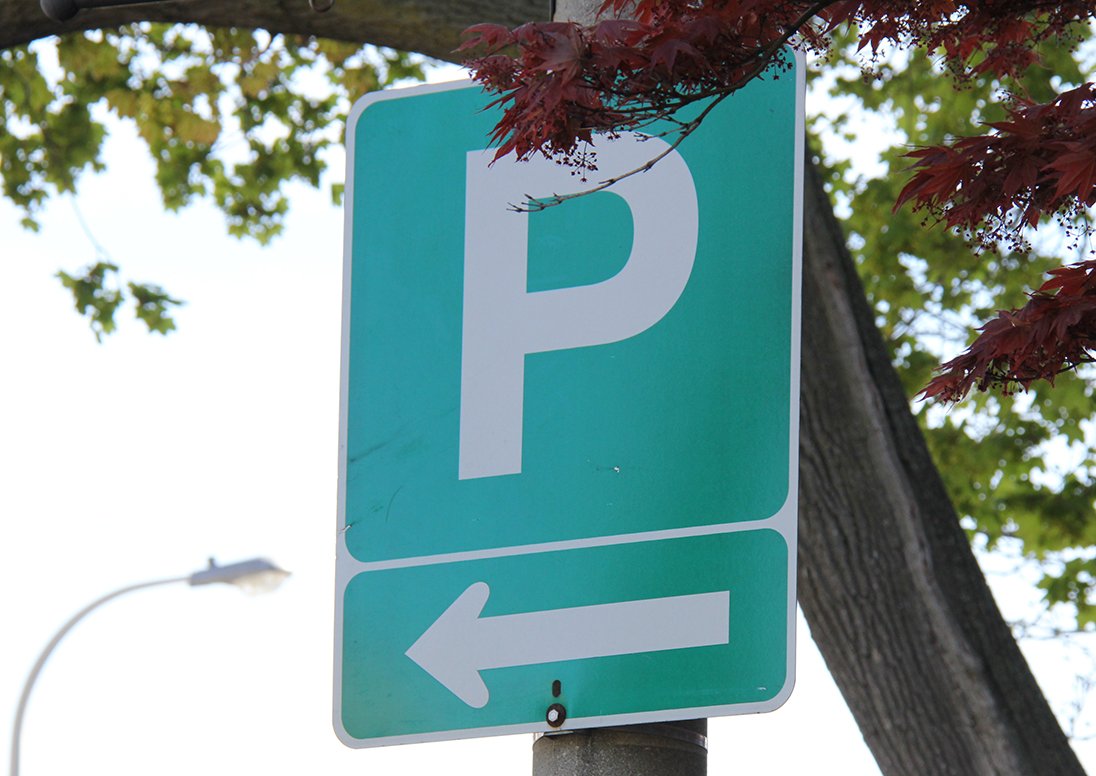 Parking direction sign.