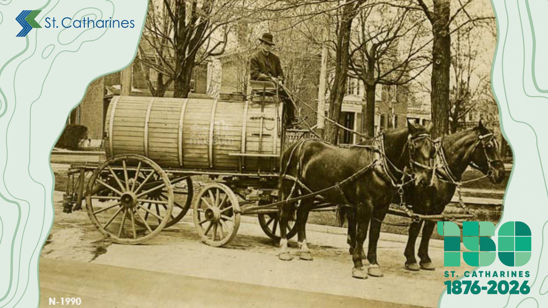 A horse-drawn watering wagon on Court Street around 1900. (N-1990)