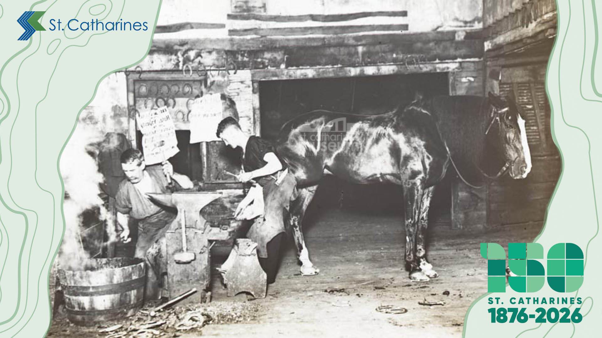 The interior of an unknown local blacksmith shop in the 1890s.