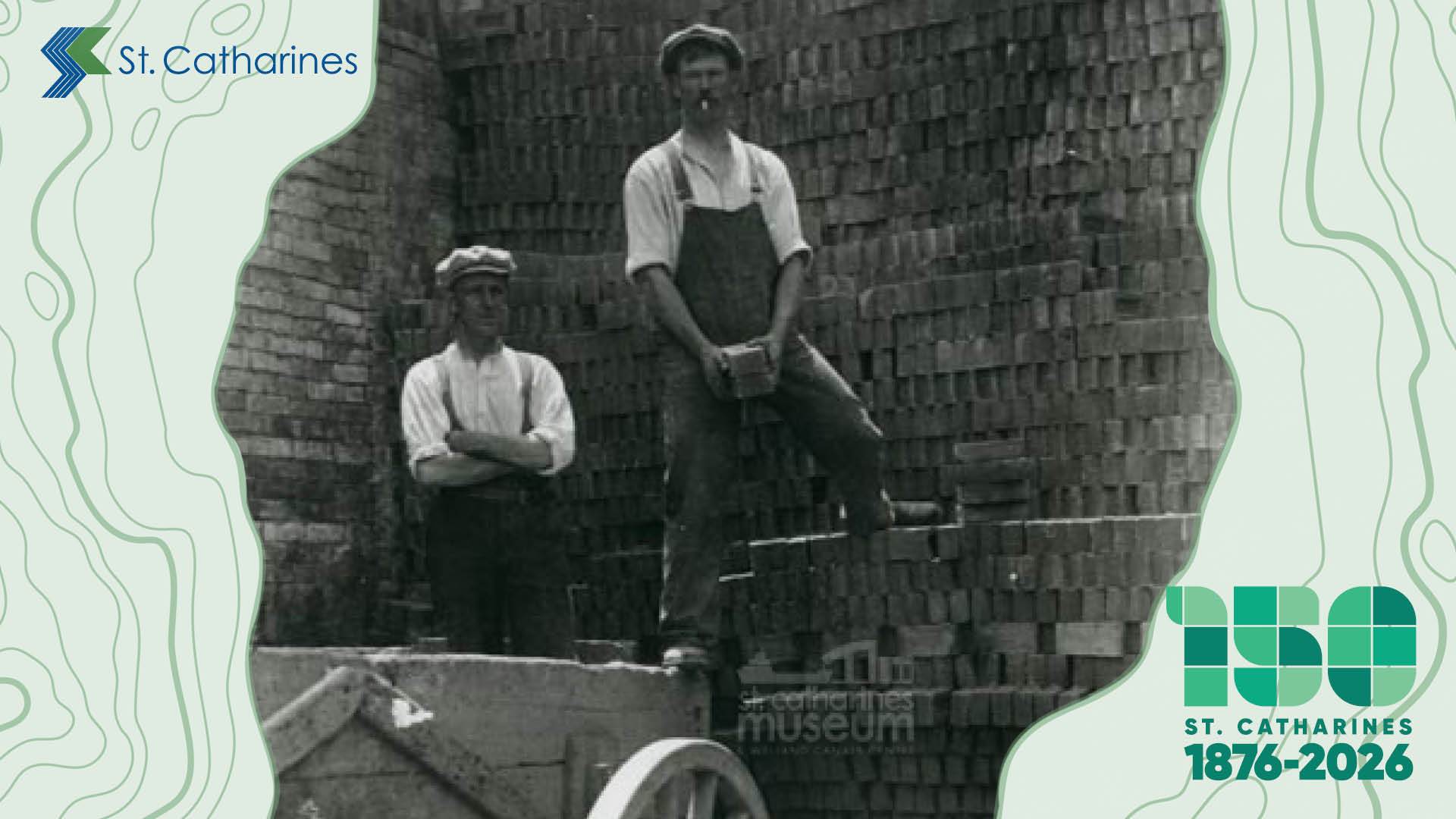 Albert Bush (left) and Walt Woodward are shown in a kiln of the loading bricks onto a wagon for shipment, sometime prior to 1929. (N-4105)