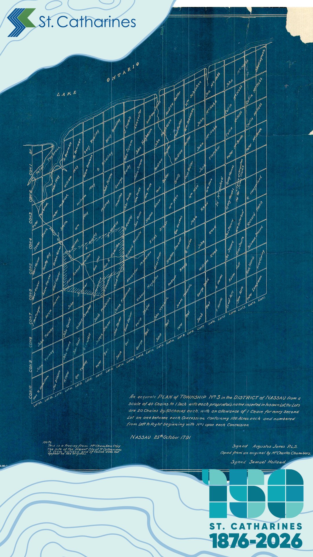 A copy of a map of one of the earliest surveys of the area. (X2013.80.1)