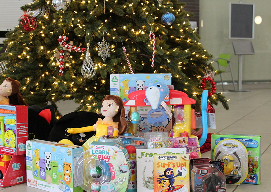 Toys under the Tree of Giving in December 2024 at the St. Catharines Kiwanis Aquatics Centre.