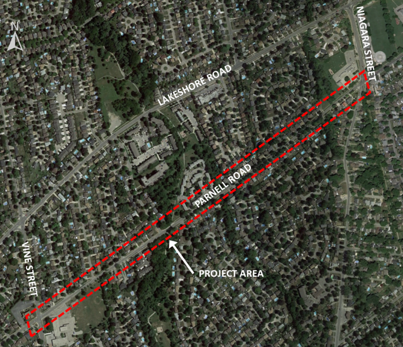 Study area for Parnell Road reconstruction