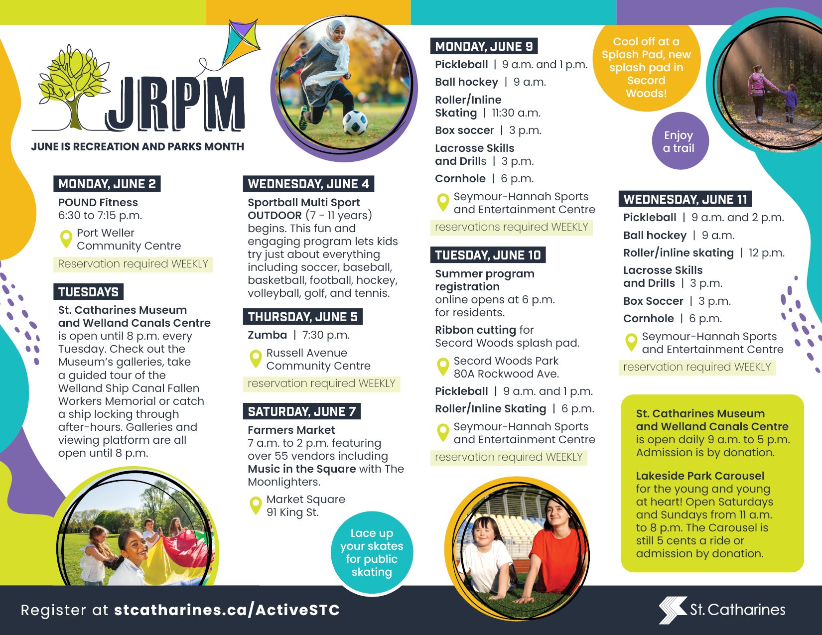 June is Recreation Month printable PDF calendar containing dates and activities